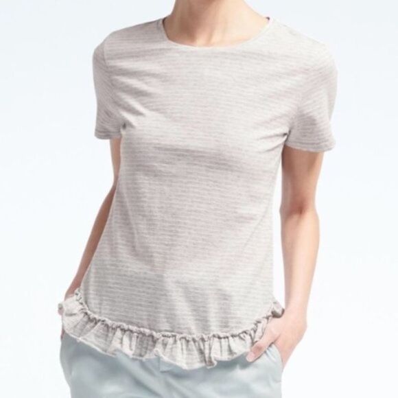 Banana Republic Limited Edition Heather Gray Striped Ruffled Tee Shirt Top XS - Picture 1 of 3